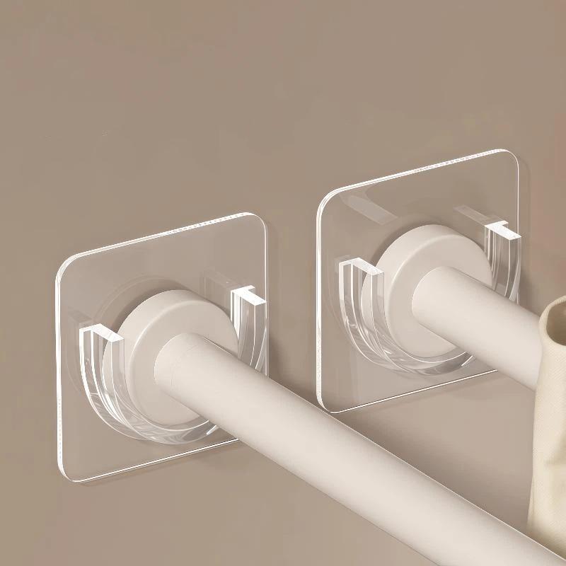 Home Bathroom Wall Decor - ขายึดราวม่านแบบใสติดผนังไม่ต้องเจาะ รับน้ำหนักได้มาก สำหรับห้องน้ำ ห้องนอน และตกแต่งหน้าต่างบ้าน