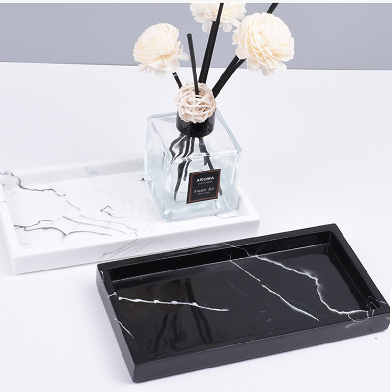 Zara Home Bathroom Tray - ถาดห้องน้ําตกแต่งบ้านแผ่นสี่เหลี่ยมเคาน์เตอร์กันน้ําหินอ่อนเครื่องสําอางค์เรซิ่นเก็บสบู่