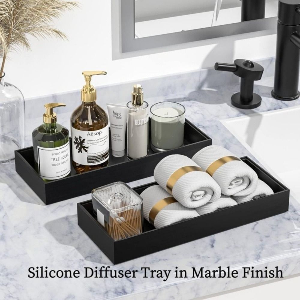 Zara Home Bathroom Tray - ถาดวางของในห้องน้ำแบบหนา รูปทรงสี่เหลี่ยม ทนทานต่อการแตกหัก ถาดใส่สบู่เหลว ถาดเก็บของซิลิโคนน้ำหนักเบา