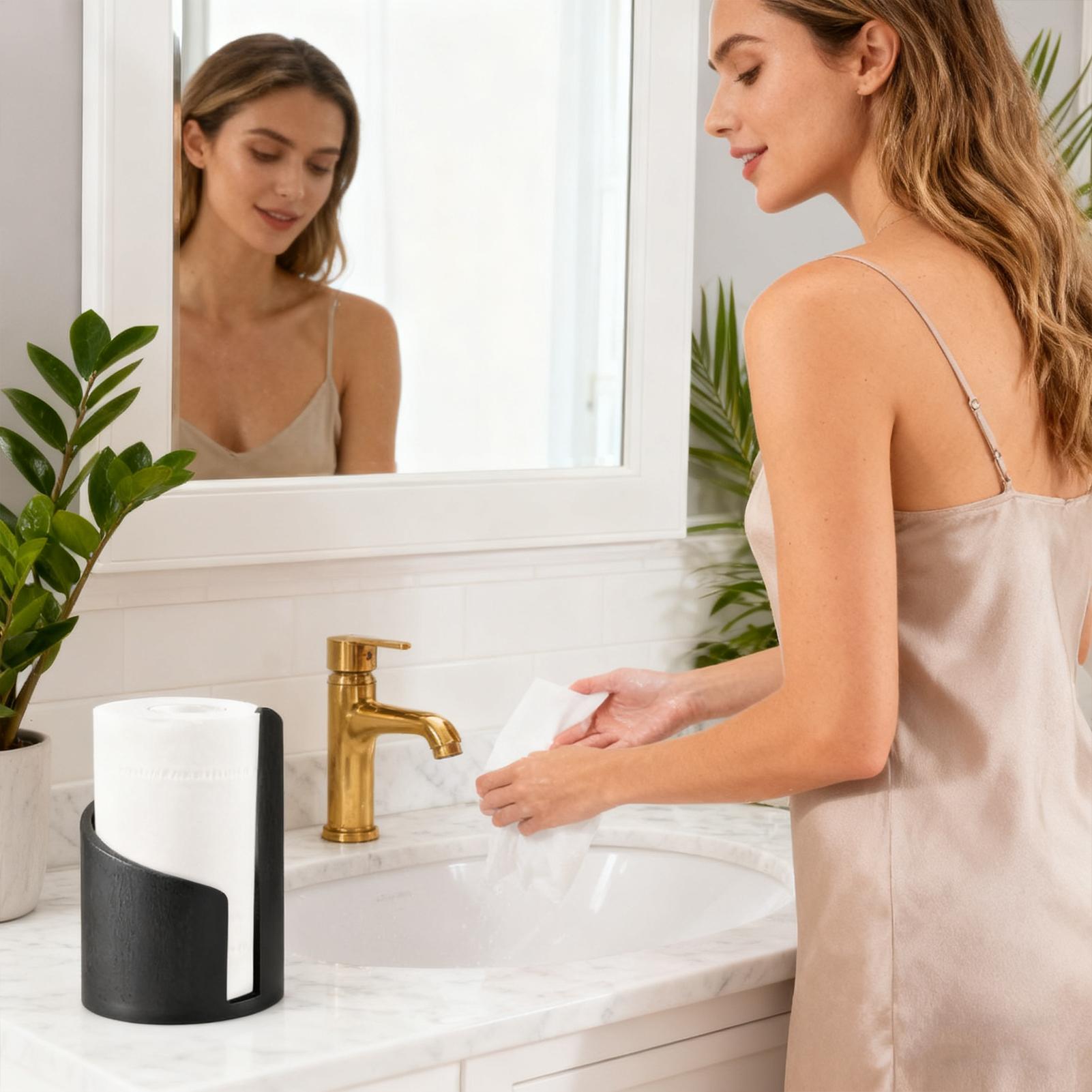 Home Bathroom Paper Towel Dispenser - ที่ใส่กระดาษเช็ดมือแบบไม้ สไตล์ฟาร์มเฮาส์ สำหรับวางบนเคาน์เตอร์ในห้องน้ำ โต๊ะอาหาร ตู้ ชั้นวางของในบ้าน