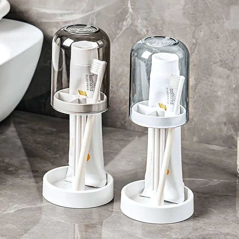 Toothbrush Holder Set - ชุดที่วางแปรงสีฟันและยาสีฟันพลาสติกอเนกประสงค์ 1 ชิ้น พร้อมฝาปิดกันฝุ่นและระบบระบายน้ำ สำหรับใช้ในบ้าน