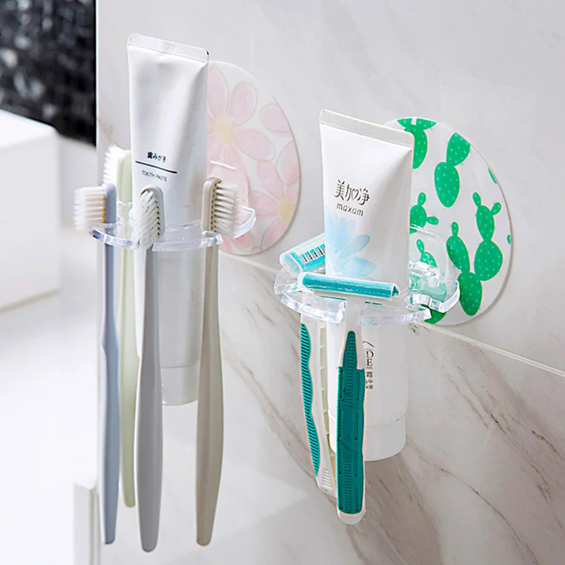 Toothbrush Holder Set - ที่วางแปรงสีฟันแบบติดผนัง 1/3 ชิ้น ไม่ต้องเจาะ พร้อมที่เก็บยาสีฟัน มีดโกน