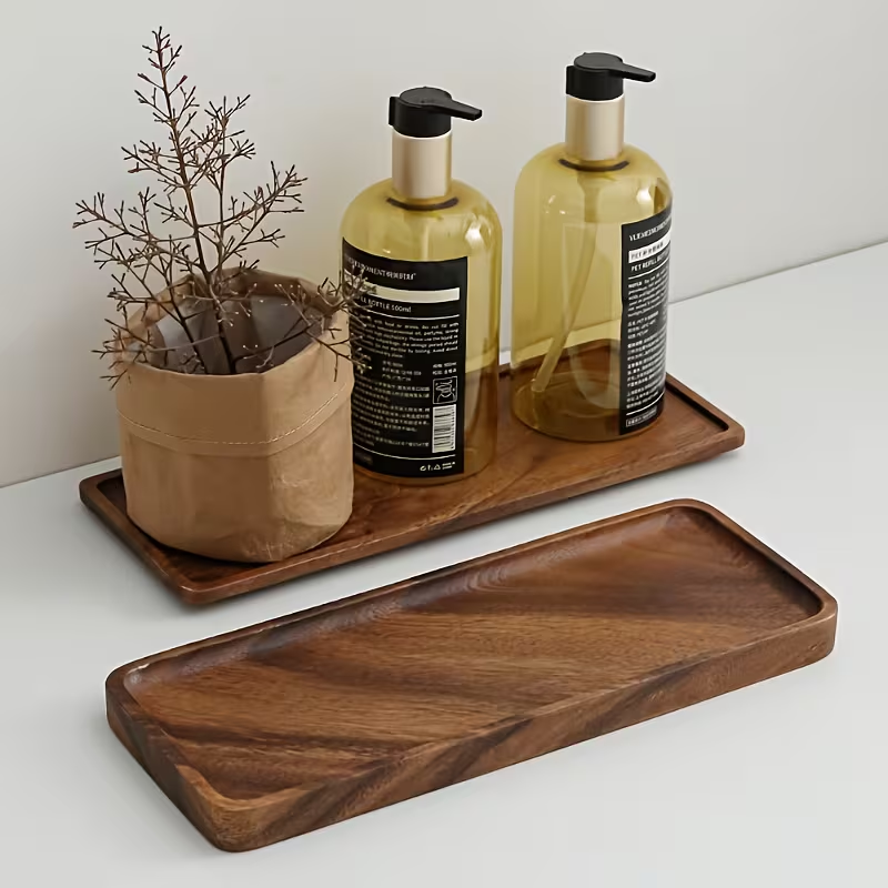 Zara Home Bathroom Tray - ถาดไม้ธรรมชาติ ถาดสี่เหลี่ยม จานใส่ผลไม้ ขนม อาหาร ถาดเก็บของ