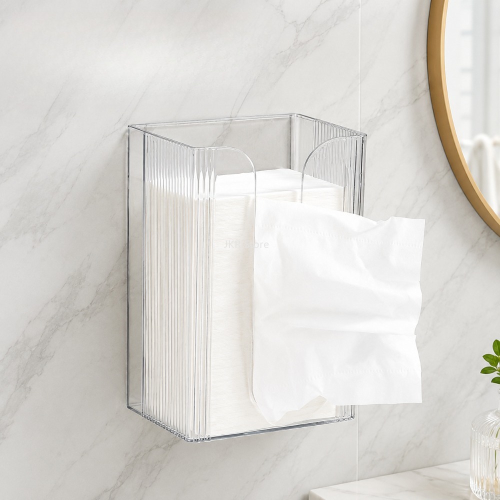 Home Bathroom Paper Towel Dispenser - ที่ใส่กระดาษทิชชูแบบติดผนังโปร่งใส 1/2 ชิ้น ที่จ่ายกระดาษทิชชูอะคริลิกสำหรับห้องน้ำ ห้องนั่งเล่น และใช้ในบ้าน