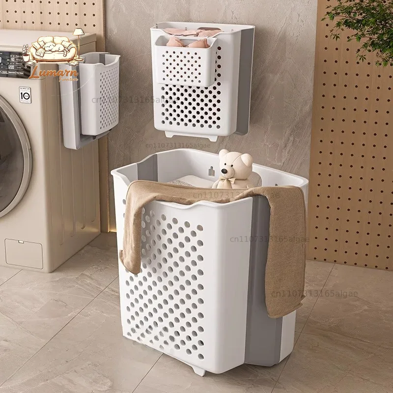 Japanese Home Bathroom Design - ตะกร้าผ้าสกปรกแบบพับได้ติดผนัง ตะกร้าแยกผ้าสำหรับห้องน้ำ ดีไซน์สไตล์ญี่ปุ่น ตะกร้าเก็บของสำหรับใช้ในบ้าน