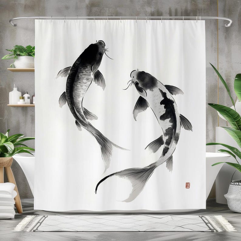 ม่านอาบน้ำลายปลา, ม่านอาบน้ำผ้ - Japanese Home Bathroom Design บทวิจารณ์และราคา