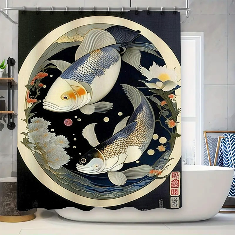 Vintage ปลาญี่ปุ่นพิมพ์ผ้าม่าน - Japanese Home Bathroom Design บทวิจารณ์และราคา