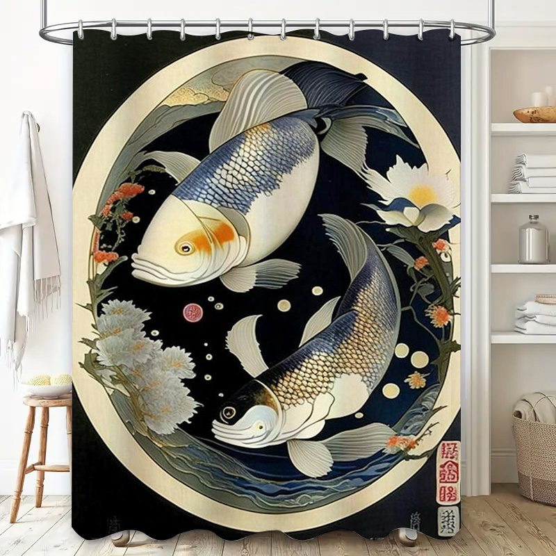 Vintage ปลาญี่ปุ่นพิมพ์ผ้าม่าน - Japanese Home Bathroom Design บทวิจารณ์และราคา