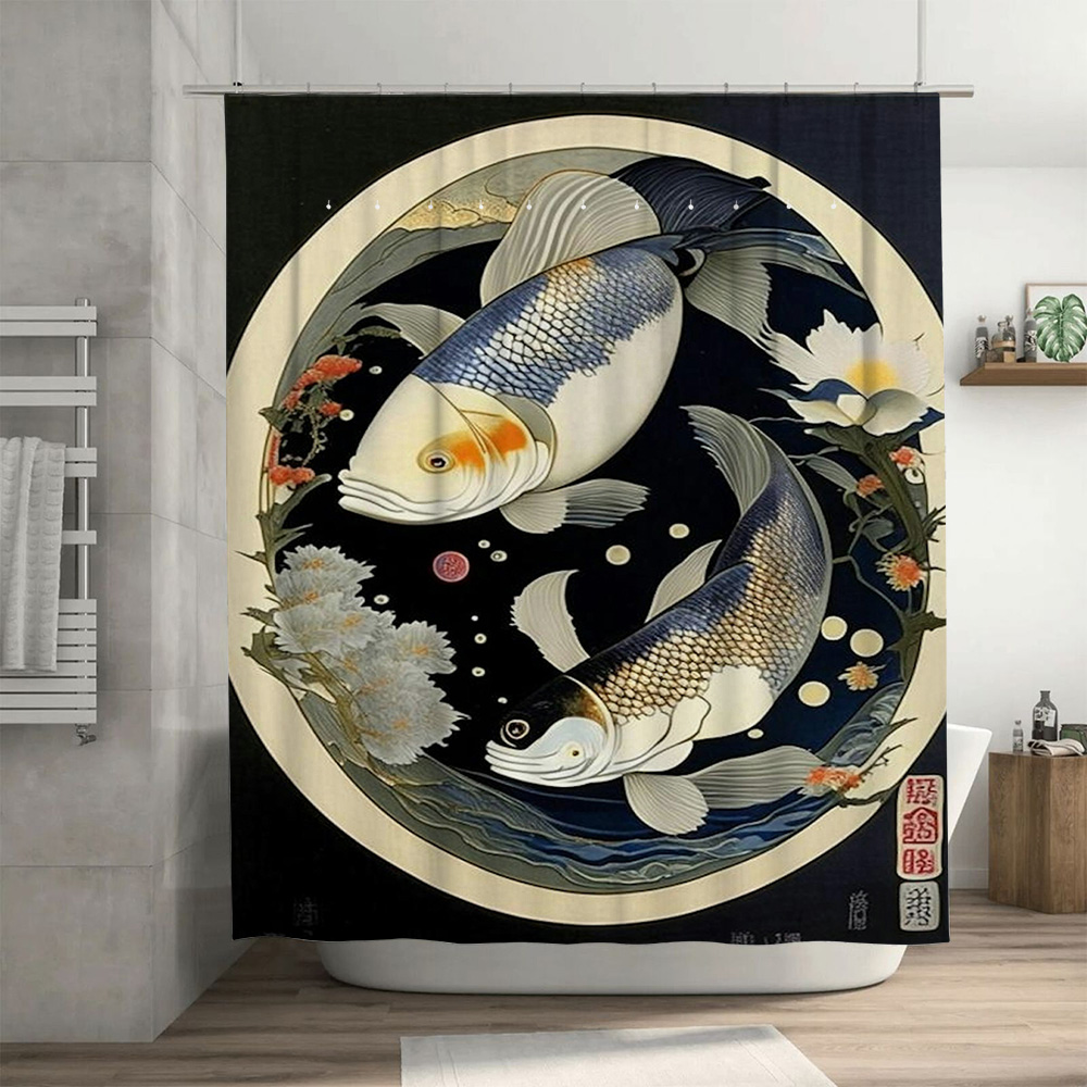 Vintage ปลาญี่ปุ่นพิมพ์ผ้าม่าน - Japanese Home Bathroom Design บทวิจารณ์และราคา