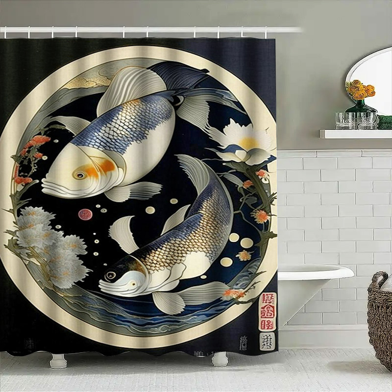 Vintage ปลาญี่ปุ่นพิมพ์ผ้าม่าน - Japanese Home Bathroom Design บทวิจารณ์และราคา